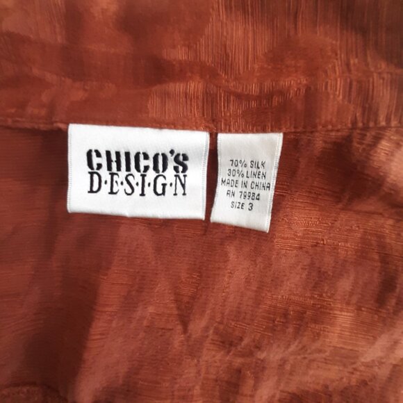 Chico's Design Silk Linen Brown Two Pocket Blouse Size 3 XL Abstract Pattern - Picture 6 of 6